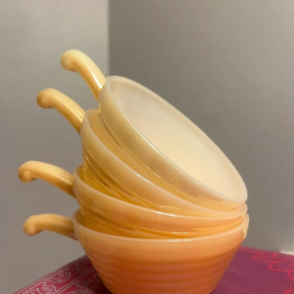 Fire King Anchor Hocking Vintage 50’s Peach Luster Beehive Bowls x 4 NEW!
